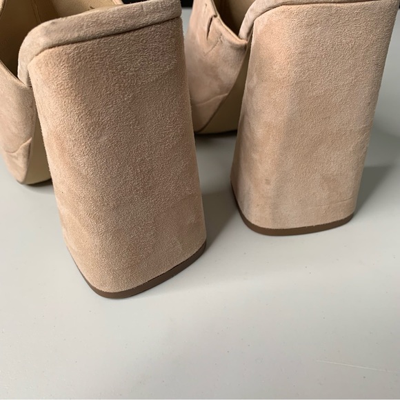 Free People 38 US 8 Margo Suede Mules Sand Square Platform Chunky Open Toe - Picture 7 of 11